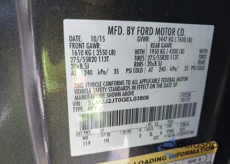 2016 Lincoln Navigator Select из США, поврежденный, VIN 5LMJJ2JT0GEL03808